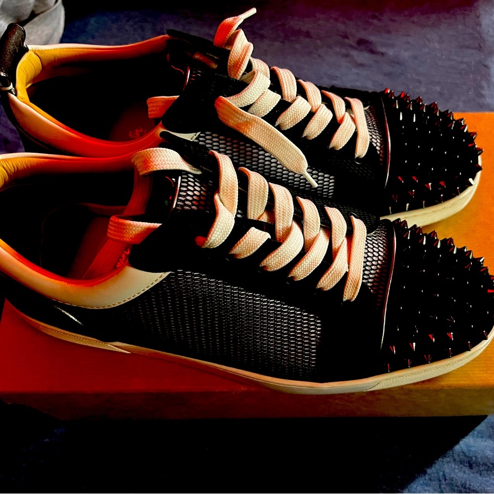 Christian Louboutin Black/Silver Louis Junior Spikes Orlato Flat Low Tops